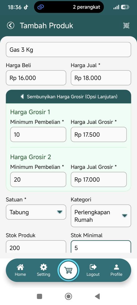 Layar input produk MikhaPOS